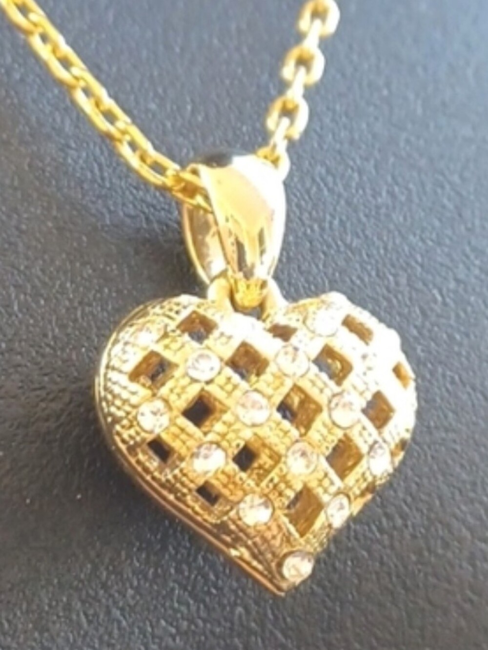New!14k gold plated,puffed gold heart with diamond czs.